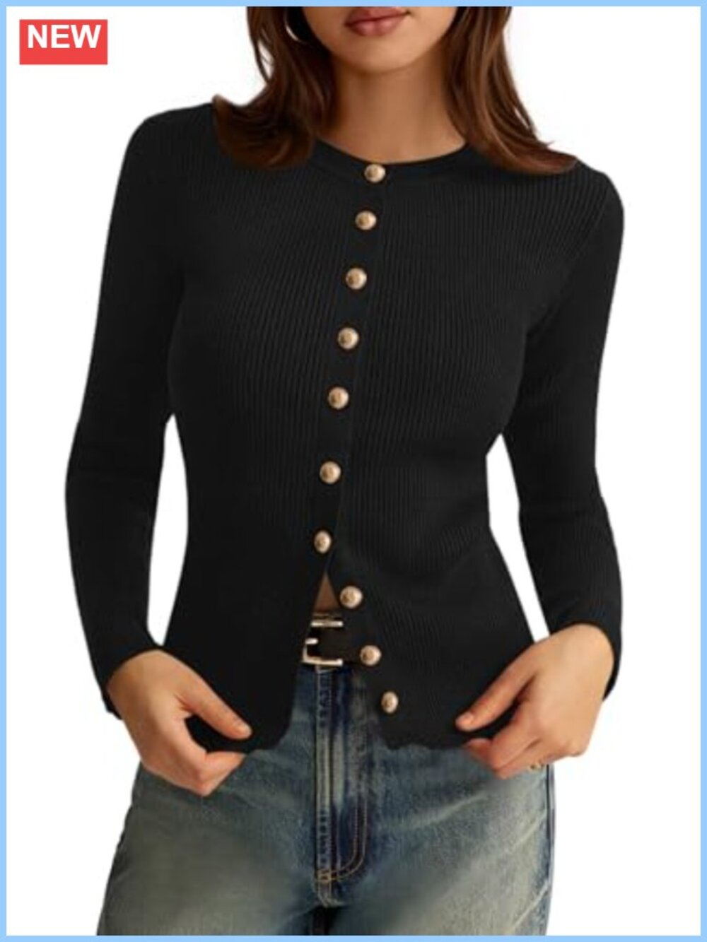 Lightweight Ribbed Knit Cardigan Sweater Long Sleeve Button Down Crewneck
